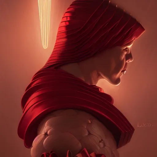 Image similar to chaotic burgundy satin ribbons build image of face, one point perspective, moebius, bao pham, donato giancola, larry elmore, masterpiece, trending on artstation, featured on pixiv, cinematic composition, beautiful lighting, sharp, details, hyper - detailed, hdr, 4 k, 8 k