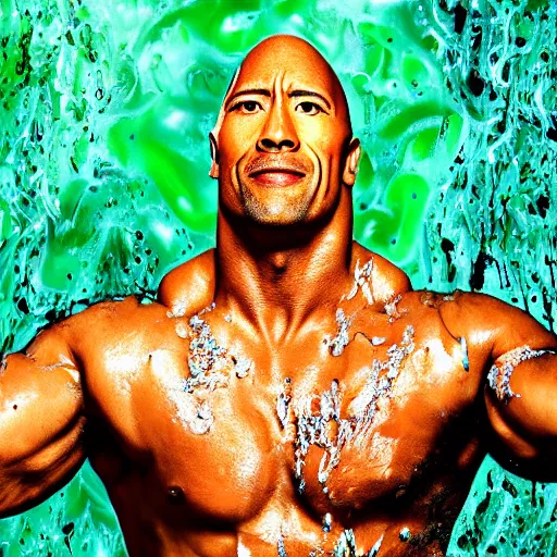 Image similar to a portrait dwayne johnson covered in slime as he waked up in the morning, digital photography, highly detailed