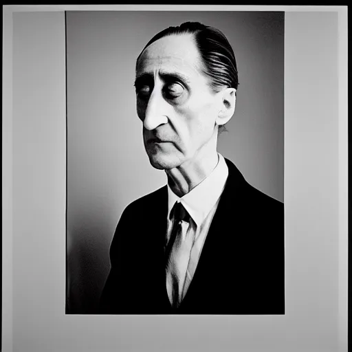 Prompt: Marcel Duchamp in a empty white void, tri-x, Trent Parke, Richard Avedon, archival pigment print, occult dream, contemporary art