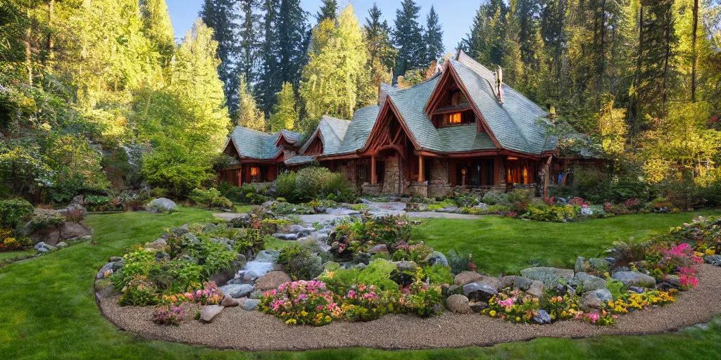 Image similar to residence in the style of rivendell, washington state