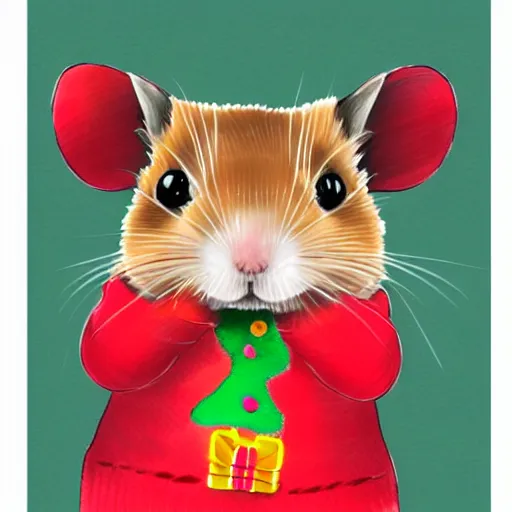 Image similar to hamster wearing a christmas jumper pencil sketch highly detailed, smooth, sharp focus