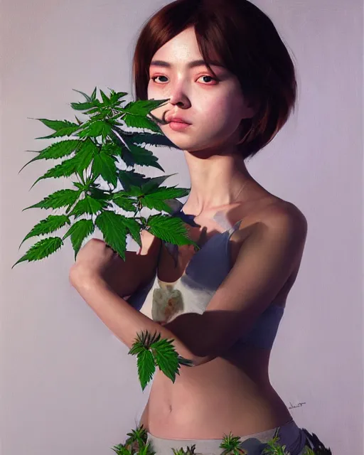 Prompt: an ultradetailed beautiful portrait painting of an marihuana plant with googly eyes, front view, oil painting, by ilya kuvshinov, greg rutkowski and makoto shinkai