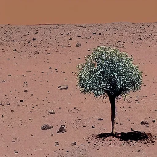 Image similar to footage of a small tree in the middle of mars.