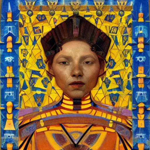 Prompt: the crown of bees, by Annie Swynnerton and Nicholas Roerich and Diego Rivera, blue skin, elaborate costume, geometric ornament, rich color, dramatic cinematic lighting, smooth, sharp focus, extremely detailed