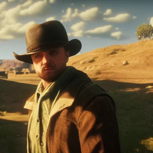 Prompt: Film still of Jesse Pinkman, from Red Dead Redemption 2 (2018 video game)