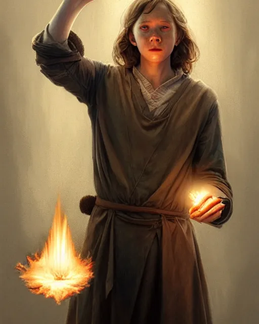 Image similar to a young wizard casting a fireball | | pencil sketch, realistic shaded, fine details, high detail, real life skin, freckles, 8 k, stunning detail, realistic shaded lighting poster by greg rutkowski, magali villeneuve, artgerm, jeremy lipkin and michael garmash and rob rey