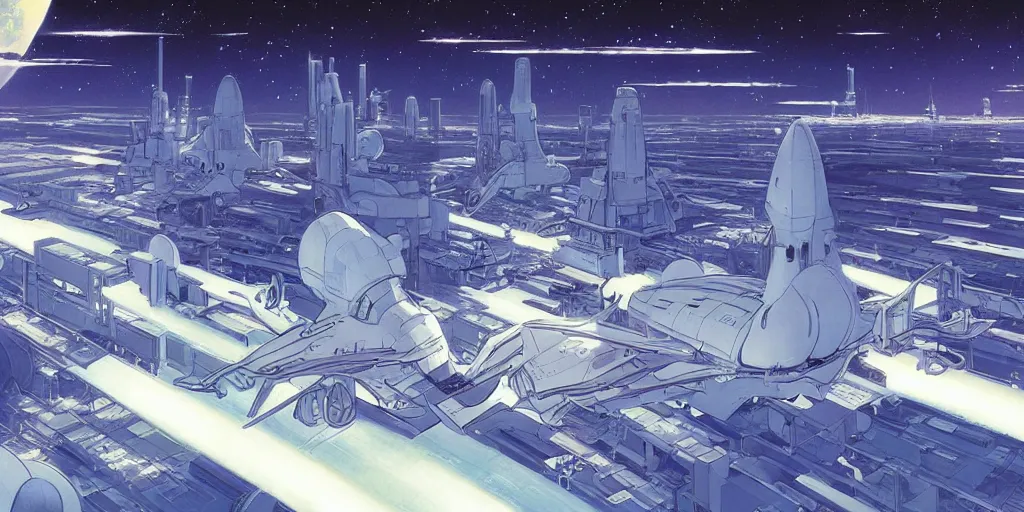 Image similar to spaceship factory, art by makoto shinkai and alan bean, yukito kishiro