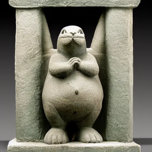 Prompt: a statue of Pikachu from Aztec temple,