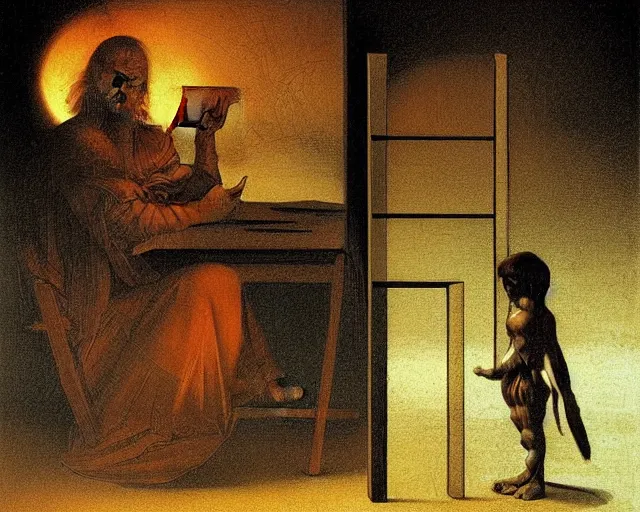 Image similar to burning the midnight oil, a simple vector pop surrealism, by ( leonardo da vinci ) and greg rutkowski and rafal olbinski