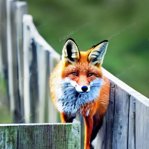 Image similar to one lone fox ontop a wooden fence