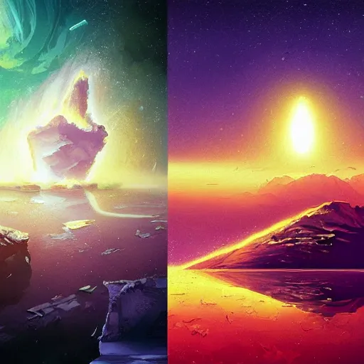 Image similar to an exposed iceberg floating in space with the universe inside, by anato finnstark, by alena aenami, by john harris, by ross tran, by wlop, by andreas rocha