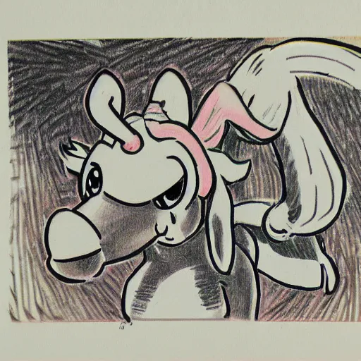 Prompt: Drawing of a cute donkey, comic book panel, old vintage paper, artwork by Carl Barks