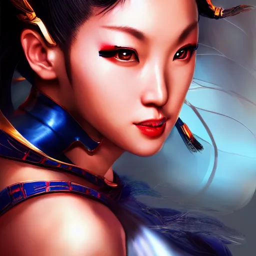 Prompt: Chun-Li in a fight pose, portrait, fantasy, medieval, beautiful face, vivid colors, elegant, concept art, sharp focus, digital art, Hyper-realistic, 4K, Unreal Engine, Highly Detailed, HD, Dramatic Lighting by Brom, trending on Artstation