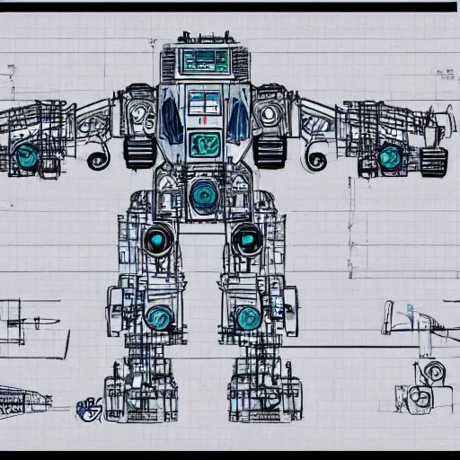 Image similar to blueprint of a mech