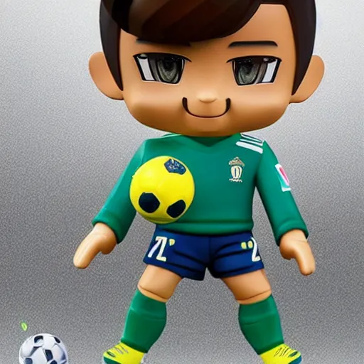 Image similar to cristiano ronaldo! with football ball as nendoroid, backgraund is soocer playground, kodak film