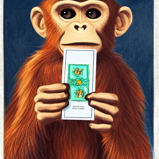 Prompt: ''A centered image of a monkey holding cards in his hand, 8k, realistic''