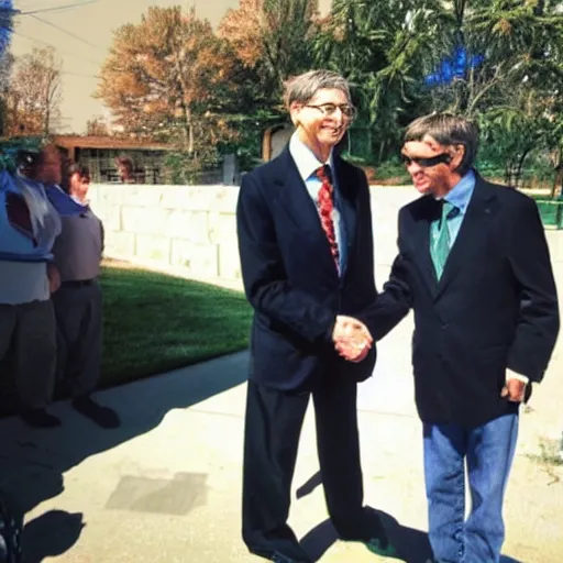 Image similar to bill gates invested in marijuana drug buisness, bill gates shaking hands with marijuana drug lord, real event, historical event, realistic, hdr, clear image, hdd, dynamic lighting,