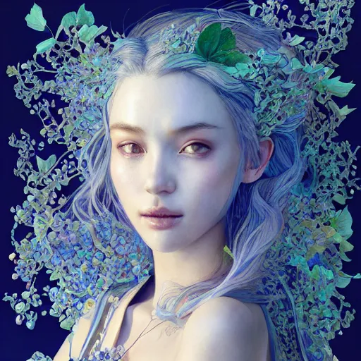 Prompt: the portrait of a blueberry that resembles an absurdly beautiful, graceful, elegant, sophisticated girl, an ultrafine hyperdetailed illustration by kim jung gi, irakli nadar, intricate linework, bright colors, octopath traveler, final fantasy, unreal engine 5 highly rendered, global illumination, radiant light, detailed and intricate environment