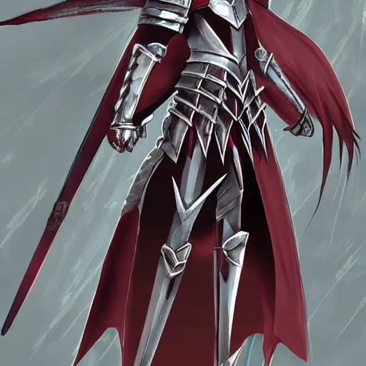 Prompt: Mordred of the Crimson Lightning, Knight of Treachery, Concept art by Konoe Ototsugu