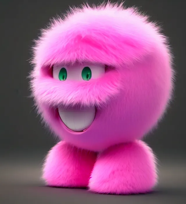 Image similar to high quality 3 d render hyperrealistic very cute big pink little spherical creature, plush mascot, short spiky dense fluffy smooth hair, isometric 3 d, pink fluffy fur, 1 5 0 mm, beautiful natural soft light, rim light, smooth background, artstation, ultra detailed, elegant, ultra detailed, metallic armor, octane render