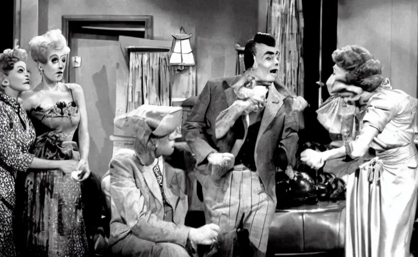 Prompt: a Lovecraftian cosmic horror monster on I Love Lucy