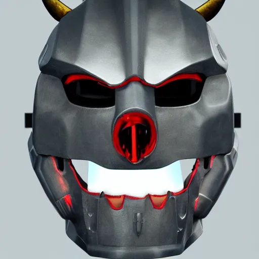 Image similar to celestial guardian, rgb emperor of hell mask, iron giant jaw, iron giant chin, horns, fangs, 8 k, rgb laser background