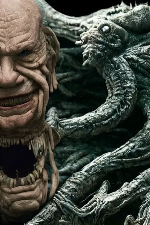 Image similar to rupert murdoch as a worm monster, photorealistic, cinematic lighting, highly detailed, very intricate, by guillermo del toro and hr giger