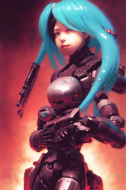 Image similar to hatsune miku as the doom marine, portrait dnd, painting by gaston bussiere, craig mullins, greg rutkowski, yoji shinkawa