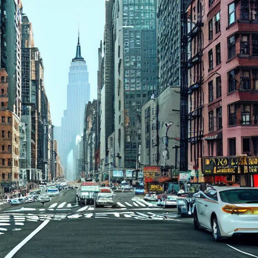 Image similar to photograph of a new york city street in 2 0 9 9