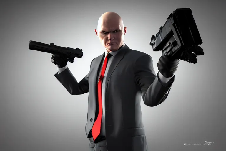 Image similar to a photo of agent 4 7 with his suit on holding a gun, photorealistic, 8 k, hd