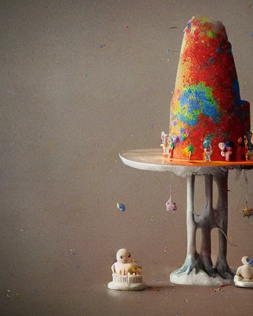 Prompt: photo of a childrens birthday cake designed by beksinski, bokeh