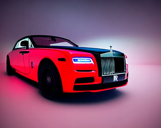 Image similar to future rolls royce car with red neon, 2 0 5 0 sci - fi, full frame, dark and mysterious, atmospheric, ominous, eerie, cinematic light, epic, 8 k 3 d, ultra detail, ultra realistic, by wlop, by mucha, by giger