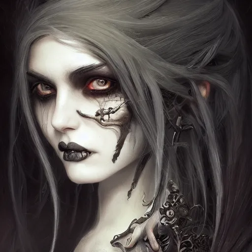 prompthunt: cute goth vampire girl, highly detailed, beautiful symmetrical  face, portrait, 16k resolution concept art