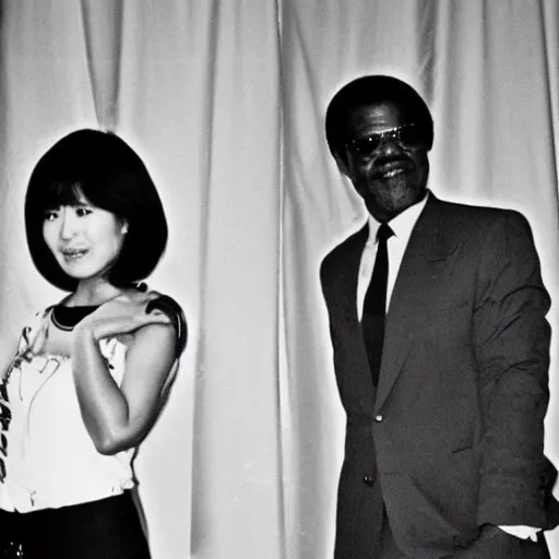 Image similar to mariya takeuchi replaced with samuel jackson, 1 9 8 4 vintage photo, black and white