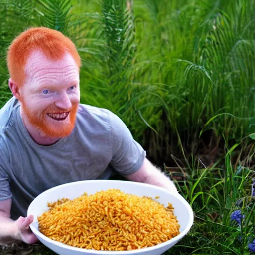 Image similar to Ginger man having the time of his life with a bowl of rice