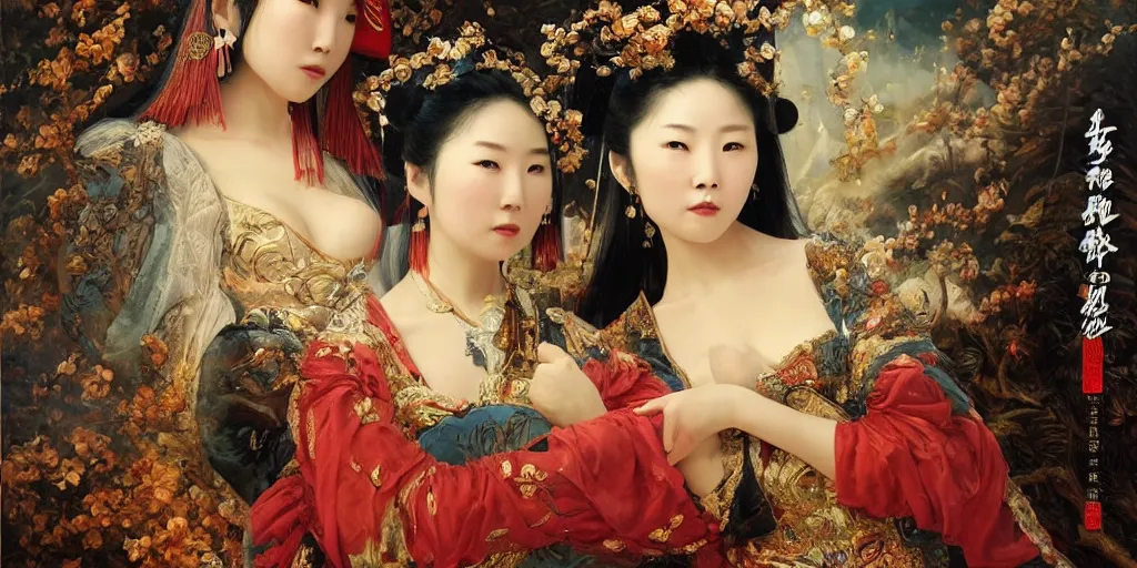 Image similar to Highly detailed and cinematic romantic period oil painting of the Chinese pirate queen Zheng Yi Sao, strong atmosphere, oil painting masterpiece by Josep Tapiró Baró, symmetry, fractals