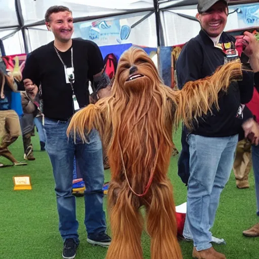 Prompt: chewbacca celebrating as wins a dog show