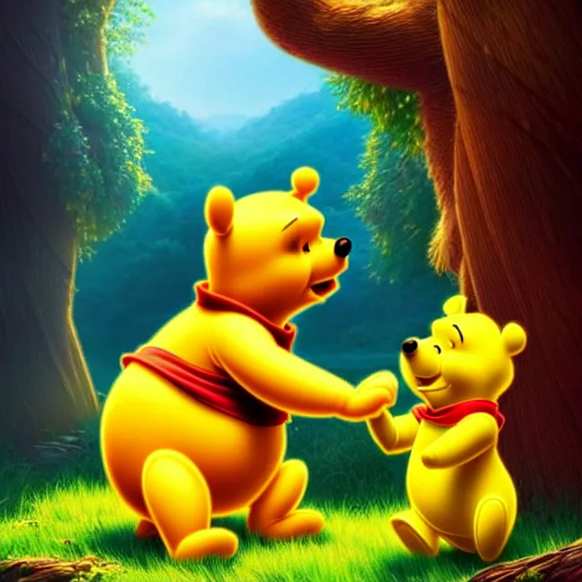 Prompt: epic professional digital art of Winnie the Pooh eports logo, best on artstation, cgsociety, wlop, Behance, pixiv, astonishing, impressive, outstanding, epic, cinematic, stunning, gorgeous, concept artwork, much detail, much wow, masterpiece.