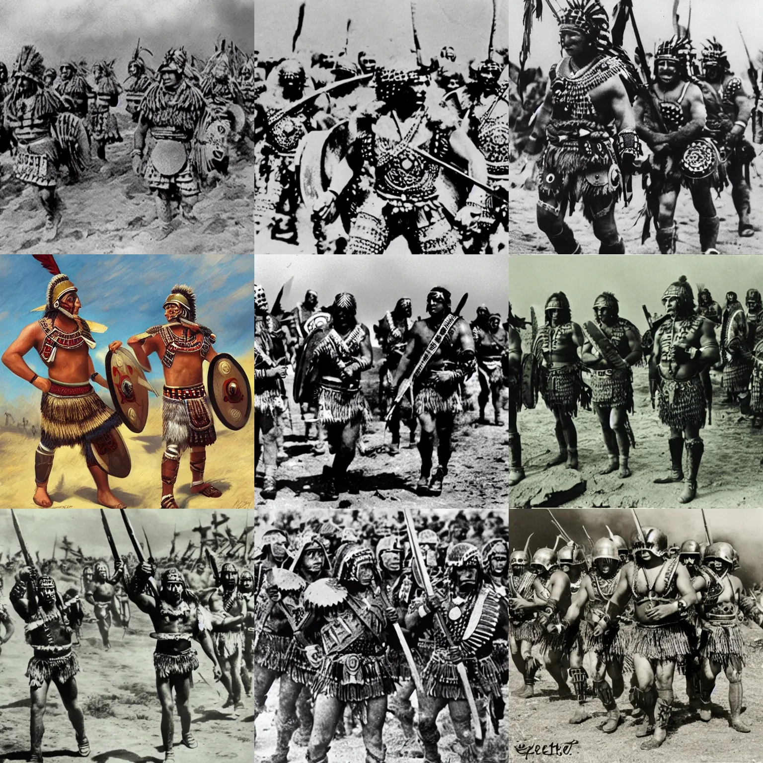 Prompt: aztec warriors, d - day