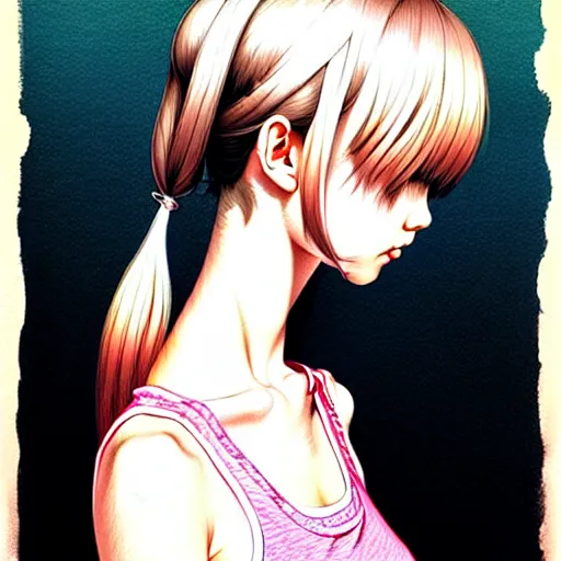 Image similar to richly detailed color  illustration of a dainty pretty young woman wearing a tank top, 'Southern Death Cult' is the theme, very soft shadowing, smooth textures, large scale image. art by Range Murata.