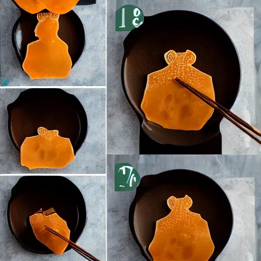 Image similar to making of an edible giraffe from noodles and soy sauce step by step, each step is a progression from the last, dslr