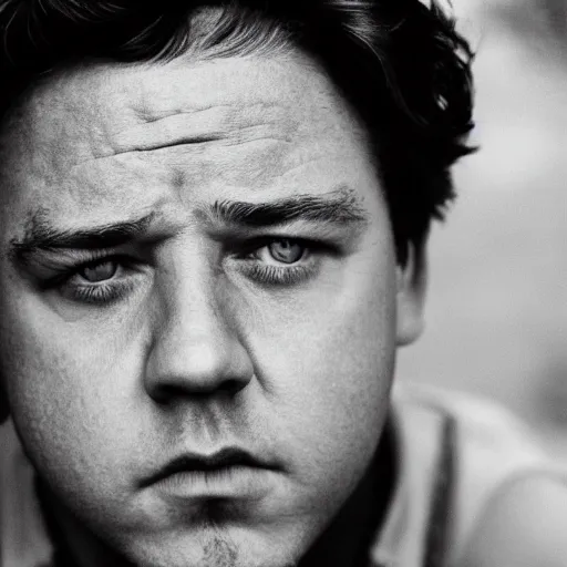 Prompt: young russell crowe, professional photography, face closeup