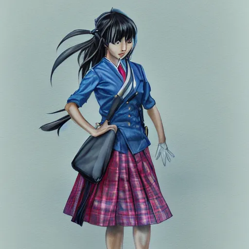 Prompt: a perfect, realistic professional digital sketch of a Japanese schoolgirl in style of Marvel, full length, by pen and watercolor, by a professional British artist on ArtStation, on high-quality paper