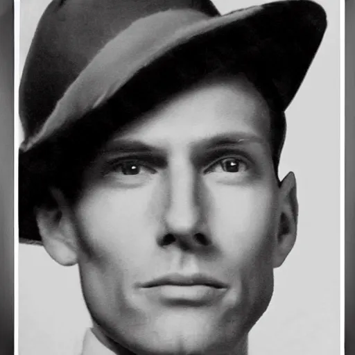 Image similar to A photograph portrait of Jerma985 wearing a suit with and fedora in the 1940s, taken in the early 1940s, grainy, taken on a 940s Kodak Camera, realistic, hyperrealistic, very realistic, highly detailed, very detailed, extremely detailed, detailed, digital art, trending on artstation