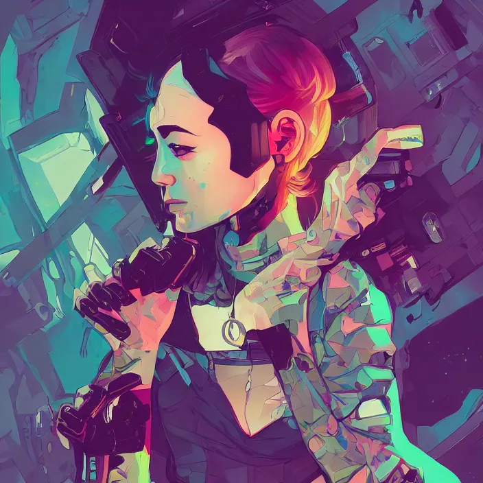 Image similar to a colorful comic noir illustration painting of a cyberpunk girl by sachin teng and sam yang!! and artgerm!! and alphonse mucha, lois van baarle and ross tran!!. in style of digital art, symmetry, sci fi, hyper detailed. octane render. trending on artstation