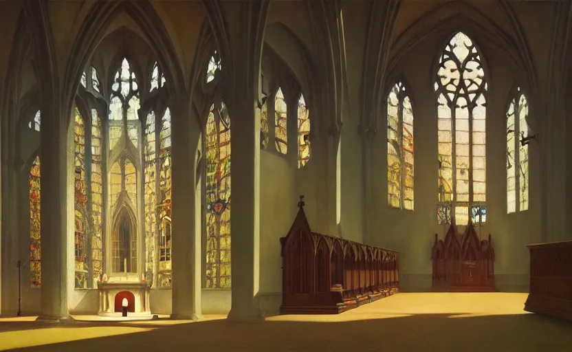 Prompt: Inside a gothic church, Edward Hopper and James Gilleard, Zdzislaw Beksinski, Mark Ryden, Wolfgang Lettl highly detailed, hints of Yayoi Kasuma