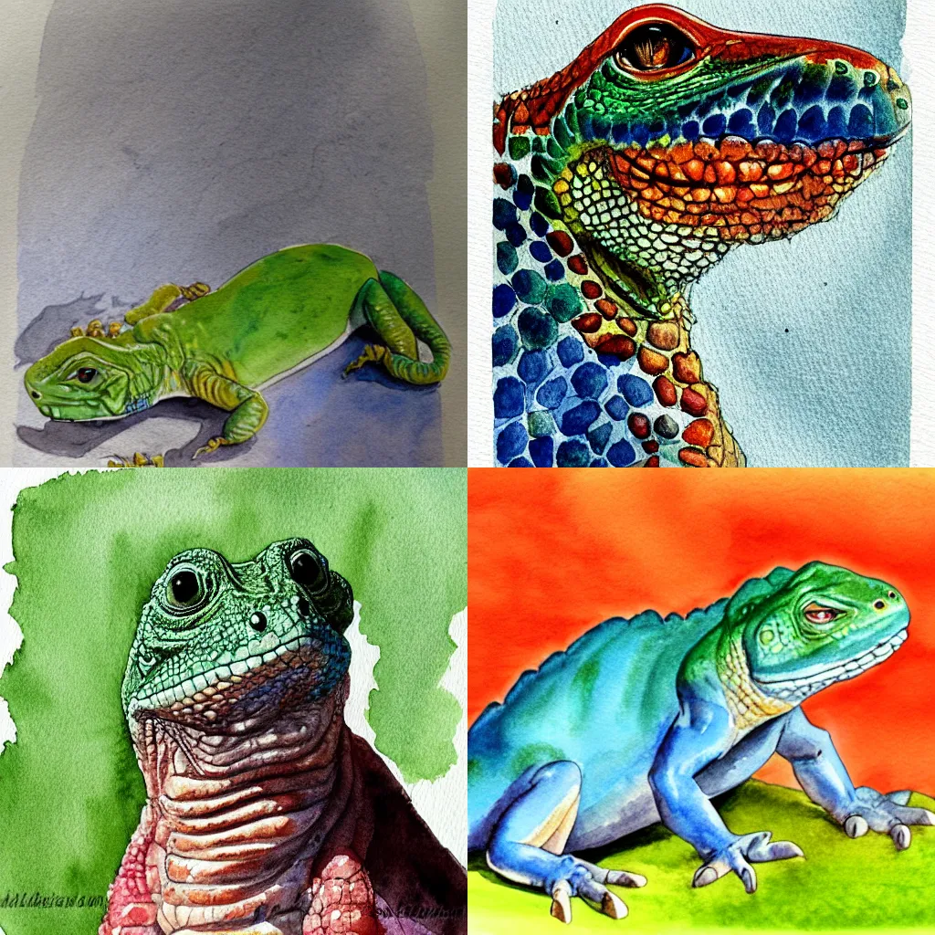 Prompt: watercolor handsome lizzard cartoon