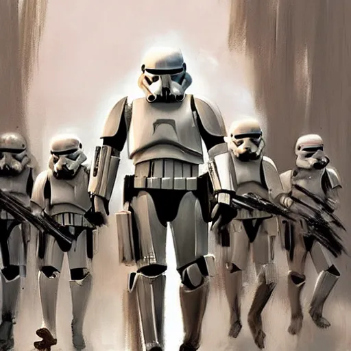 Image similar to extremely long shot of an imperial stormtrooper walking, concept art by Doug Chiang cinematic, realistic painting, high definition, concept art, the Mandalorian concept art style