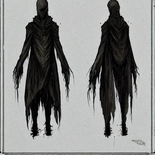 Image similar to concept designs for an ethereal wraith like figure with a squid for a head that has latched onto a human host and wearing a cloak like a bat that floats around collecting vials and jars for unknown reasons like a crow would and that hides amongst the shadows for the resident evil game franchise with inspiration from the franchise Bloodborne and the mind flayer from stranger things on netflix