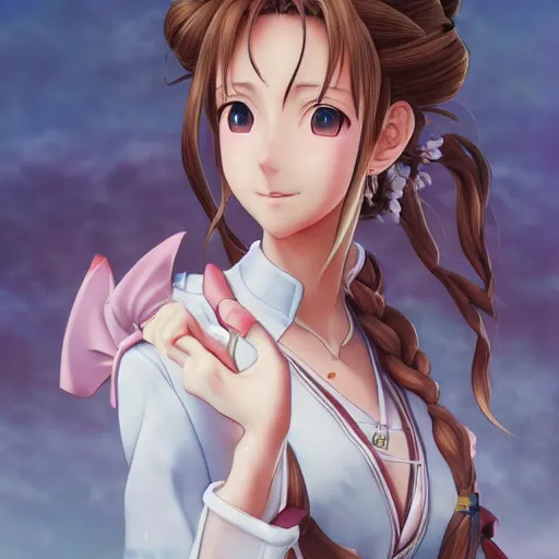 Image similar to portrait of aerith gainsborough as a physician, anime fantasy illustration by tomoyuki yamasaki, kyoto studio, madhouse, ufotable, trending on artstation